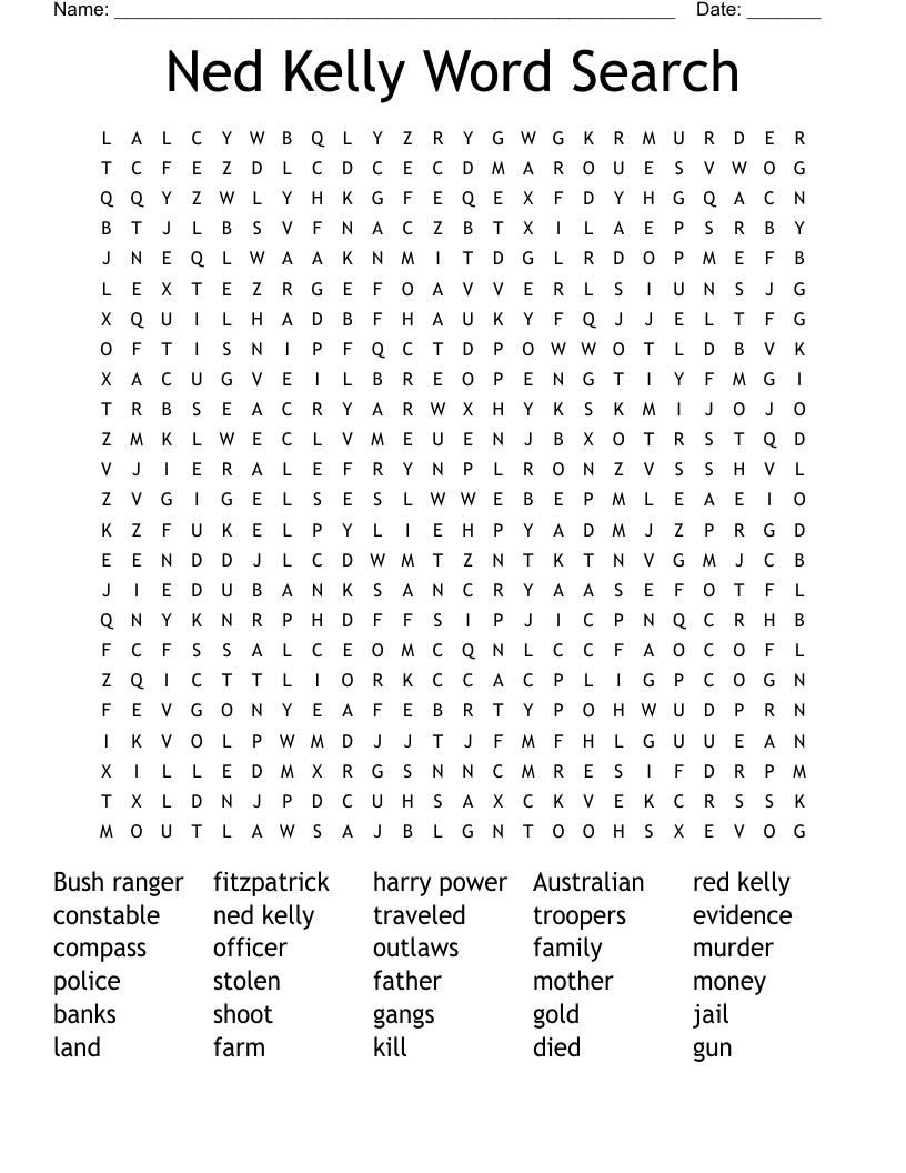 Ned Kelly Word Search