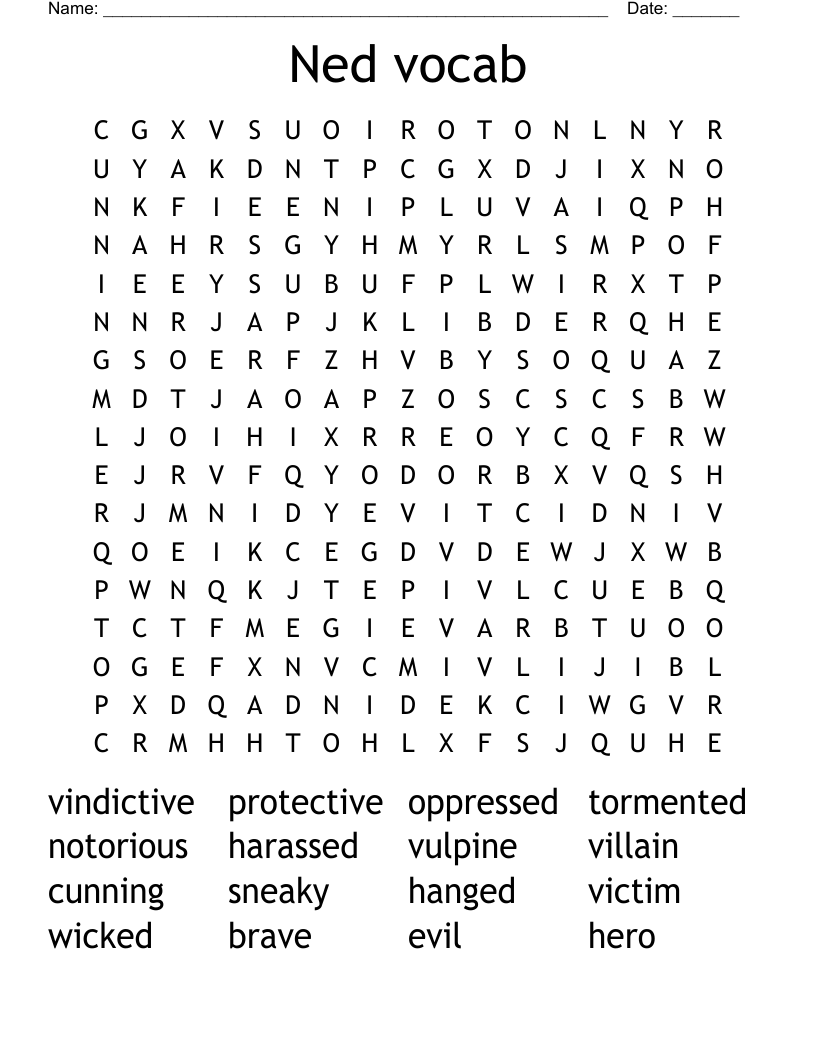 Ned vocab Word Search