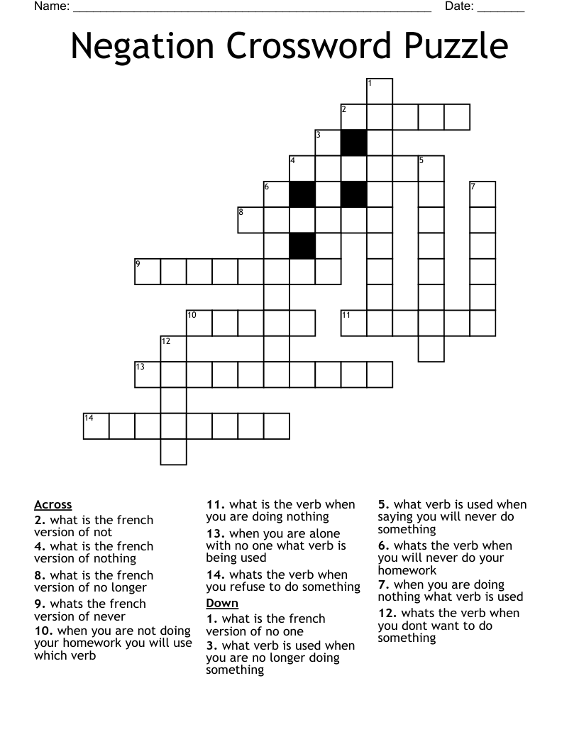 Negation Crossword Puzzle