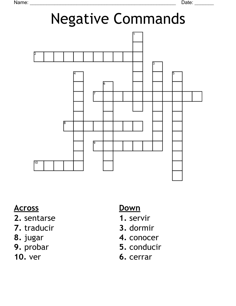 Negative Commands Crossword