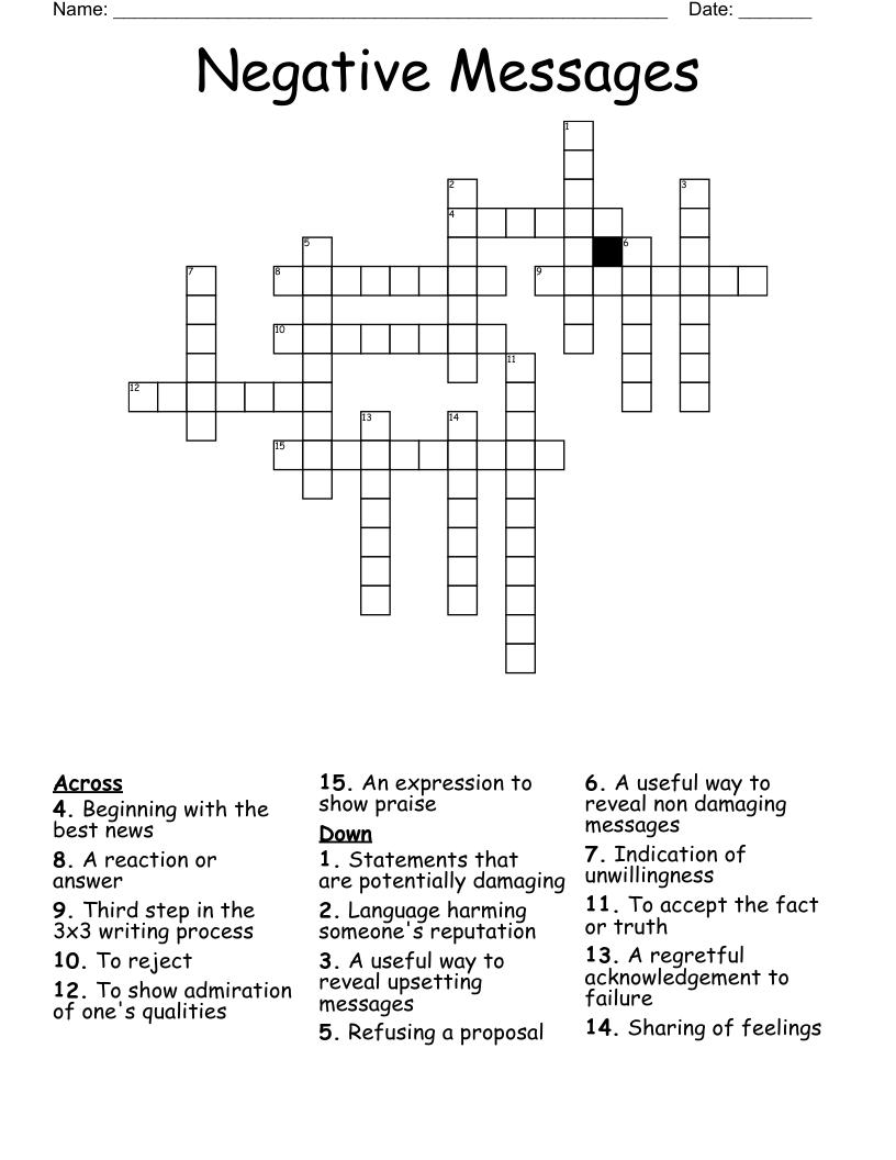 Negative Messages Crossword