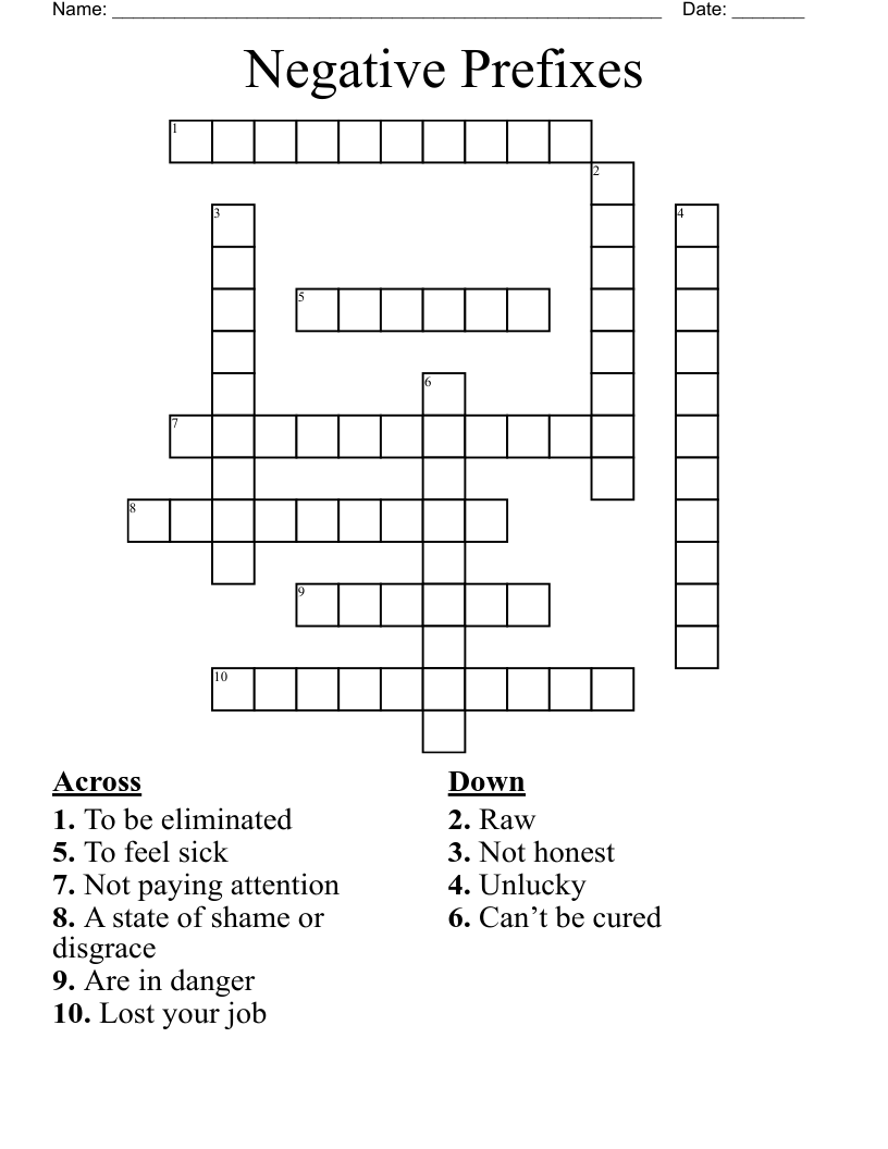 Negative Prefixes Crossword
