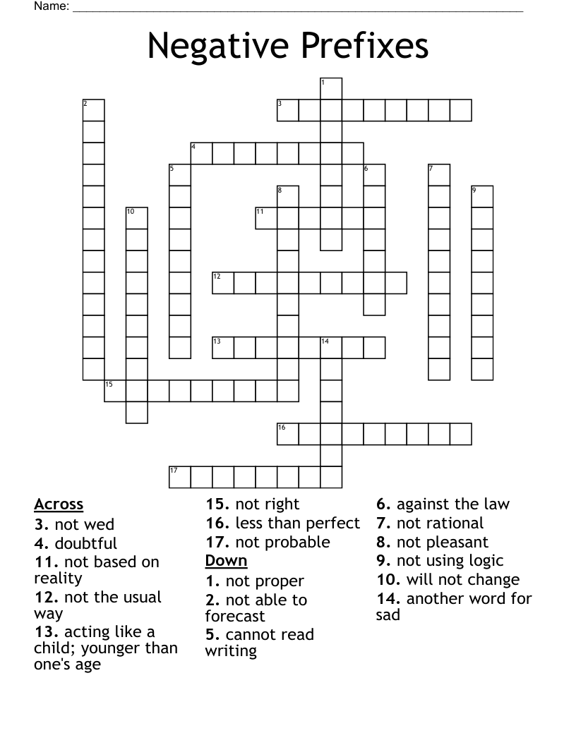 Negative Prefixes Crossword
