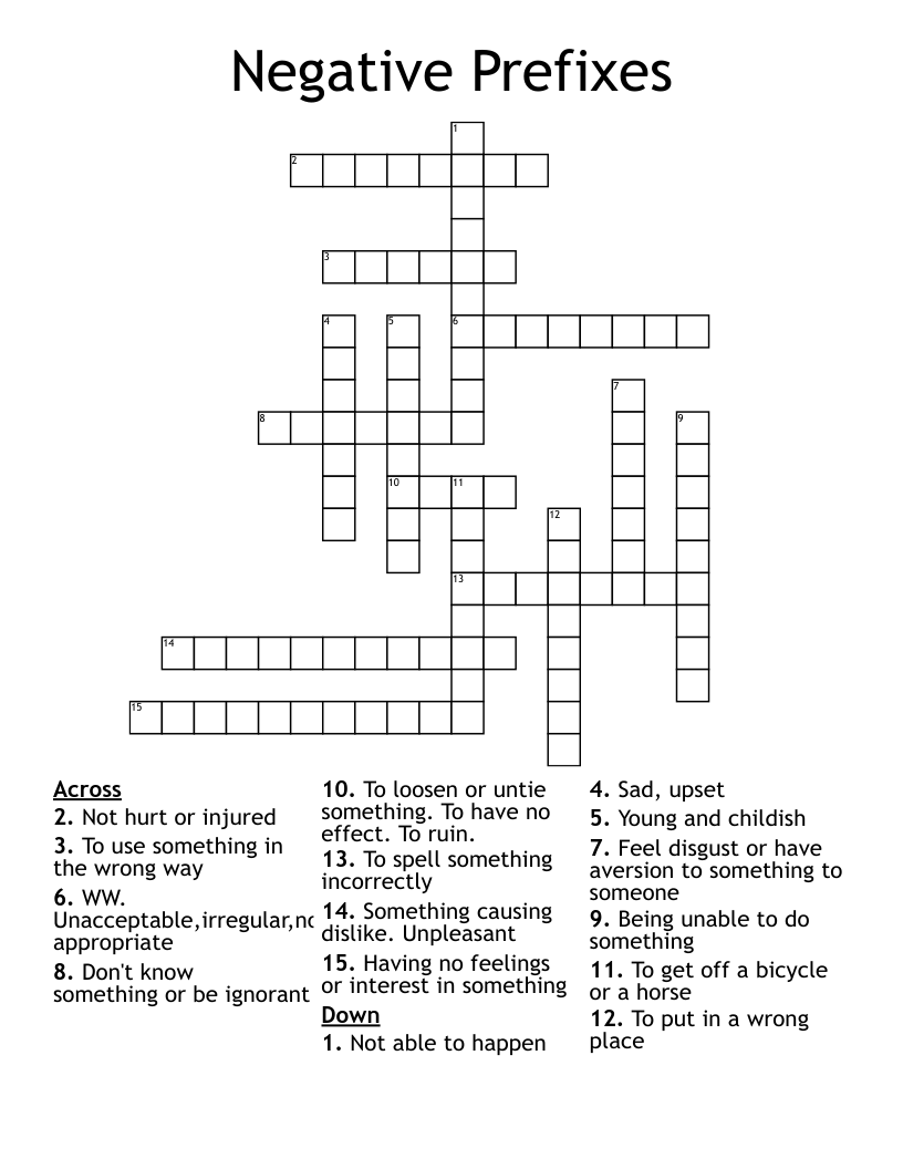Negative Prefixes Crossword