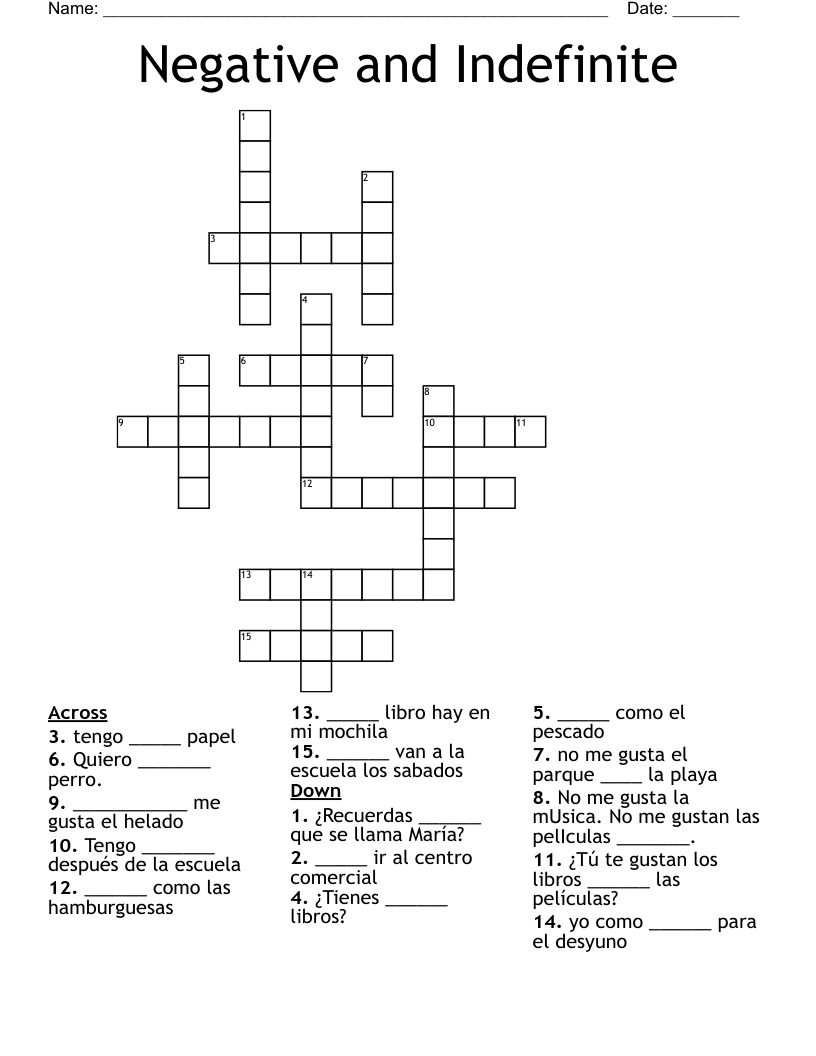 Negative and Indefinite Crossword