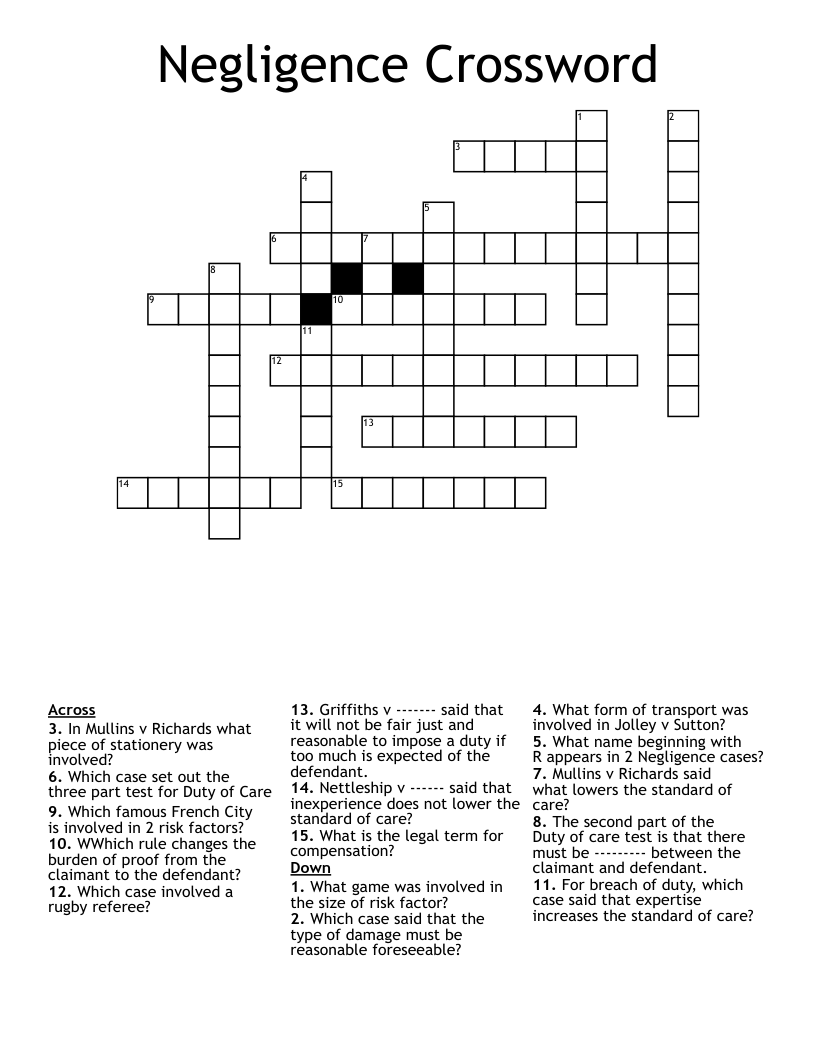 Negligence Crossword