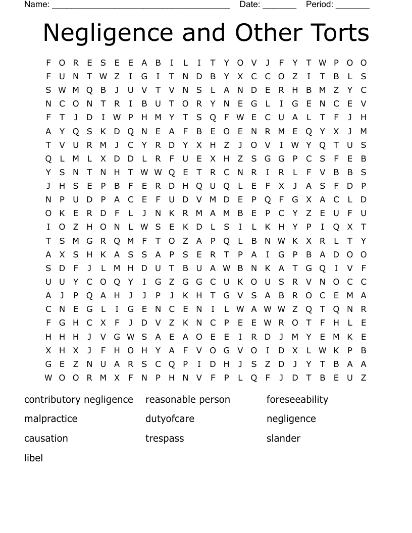 Negligence and Other Torts Word Search