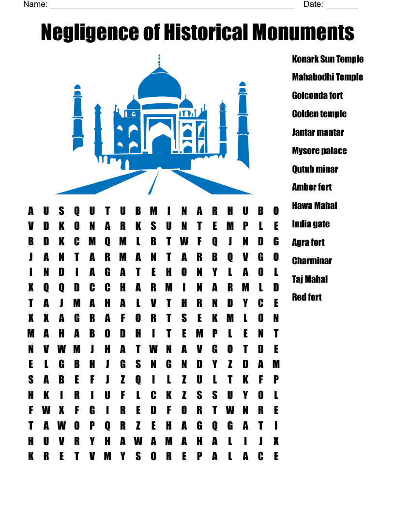 Negligence of Historical Monuments Word Search