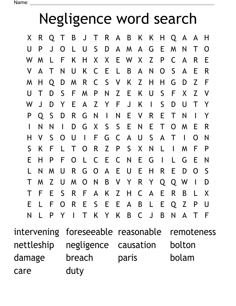 Negligence word search