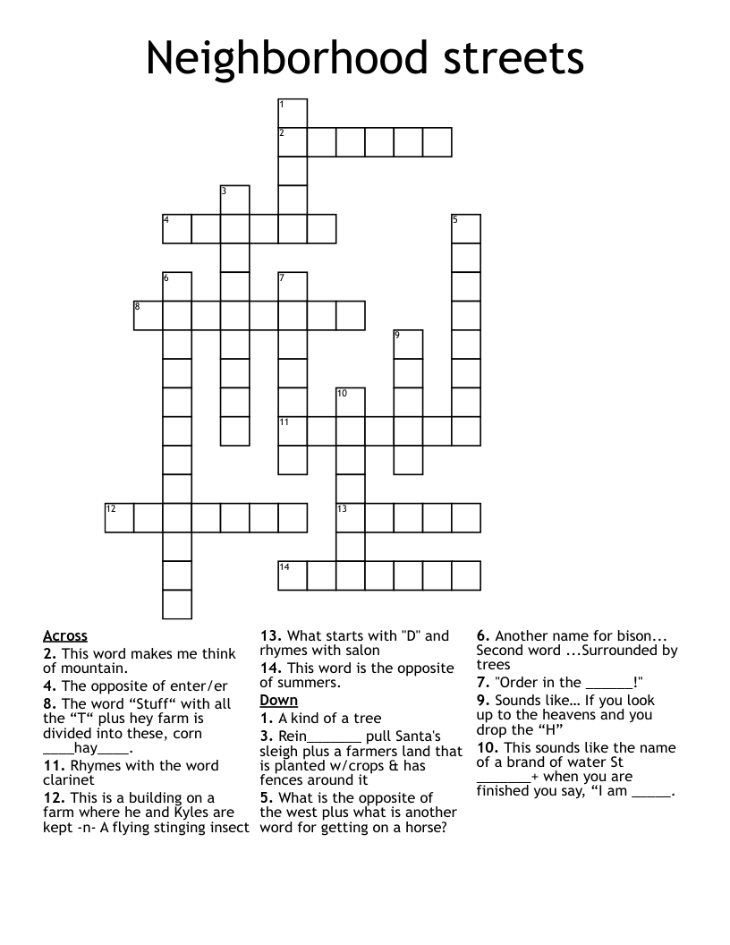 Neighborhood streets Crossword