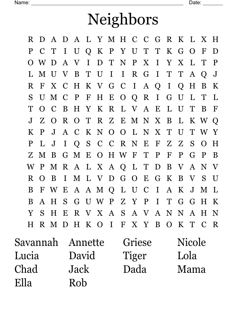 Neighbors Word Search
