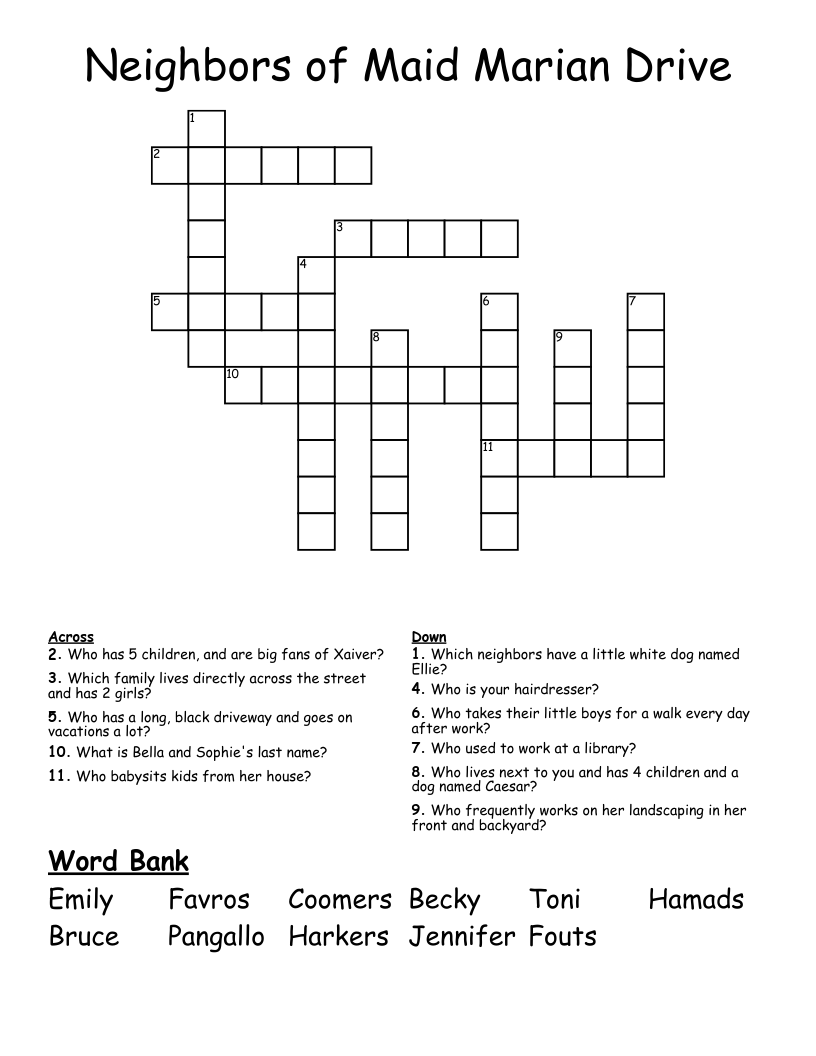 Neighbors of Maid Marian Drive Crossword