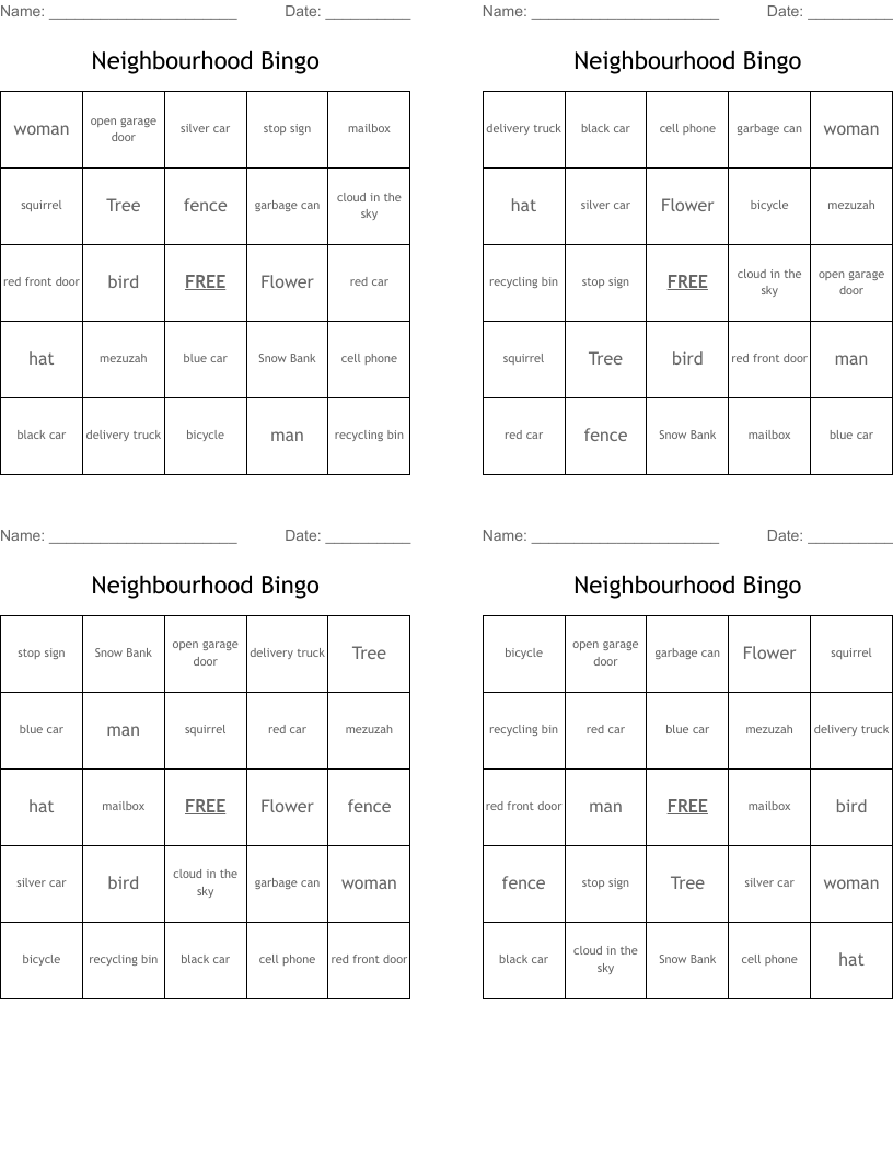 Neighbourhood Bingo