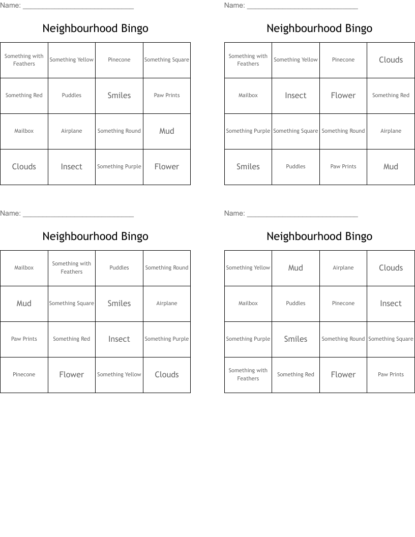 Neighbourhood Bingo