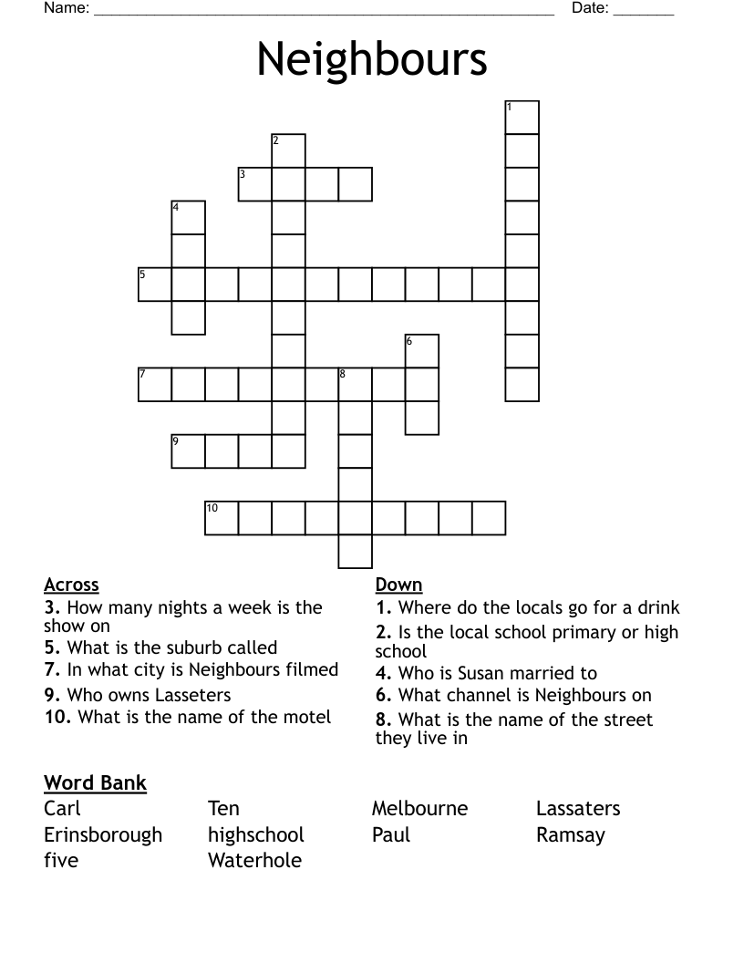 Neighbours Crossword