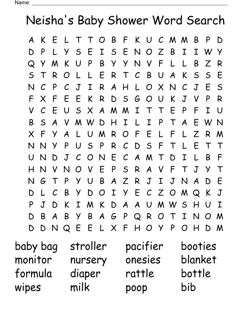 Neisha's Baby Shower Word Search
