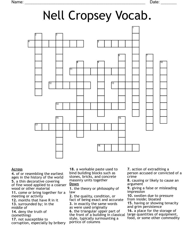 Nell Cropsey Vocab. Crossword
