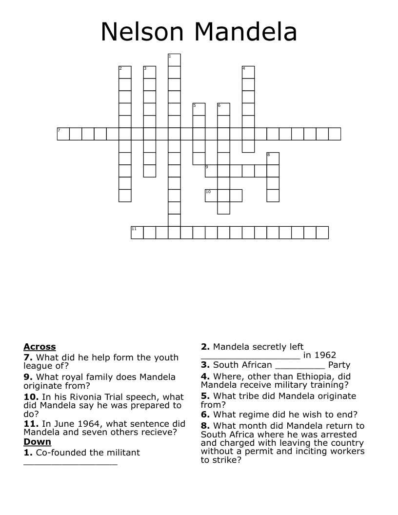 Nelson Mandela Crossword