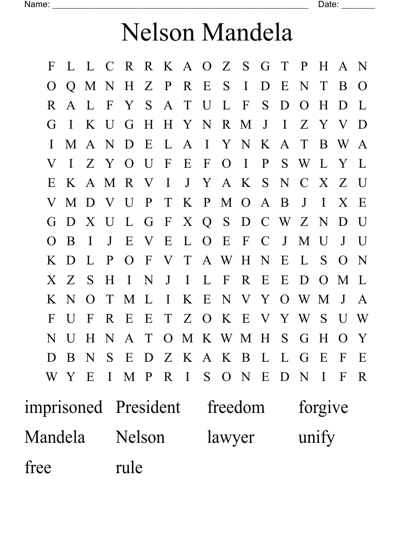 Nelson Mandela Word Search