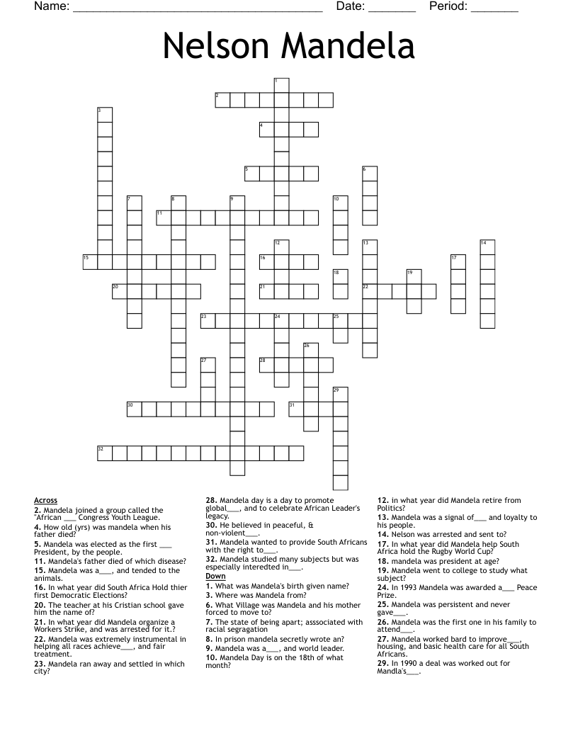 Nelson Mandela Crossword