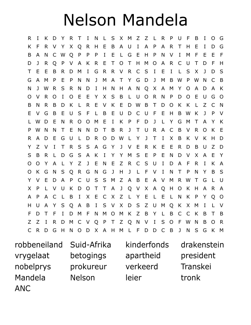 Nelson Mandela Word Search