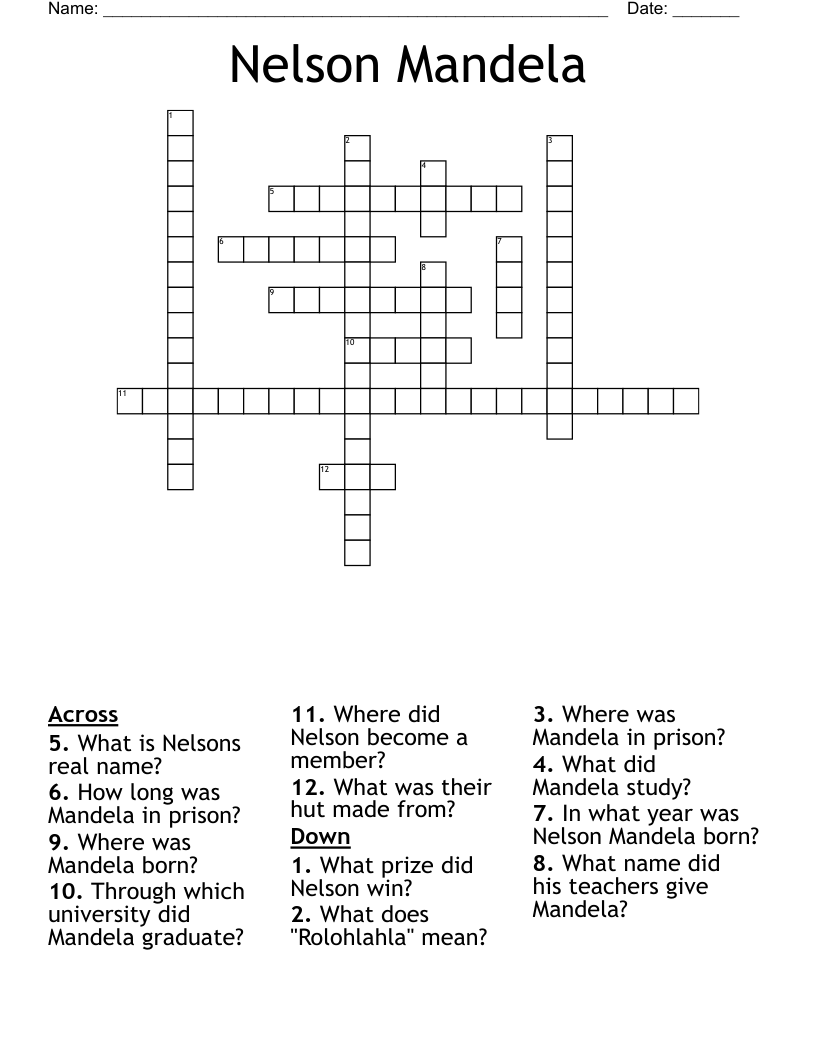 Nelson Mandela Crossword
