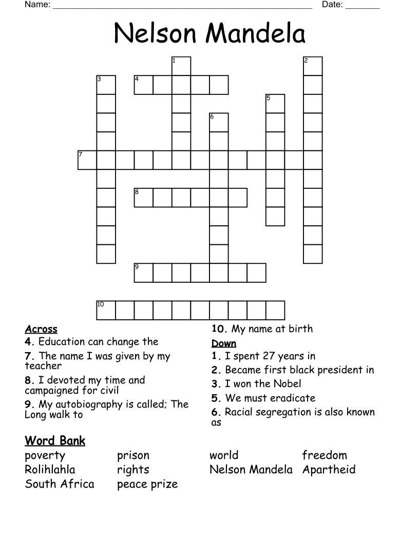 Nelson Mandela Crossword