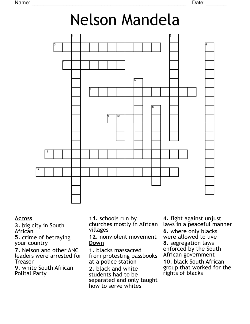Nelson Mandela Crossword