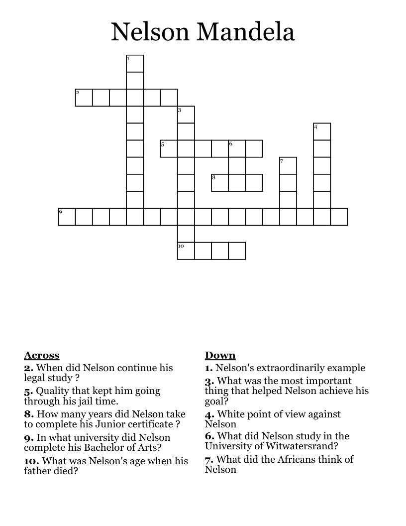 Nelson Mandela Crossword