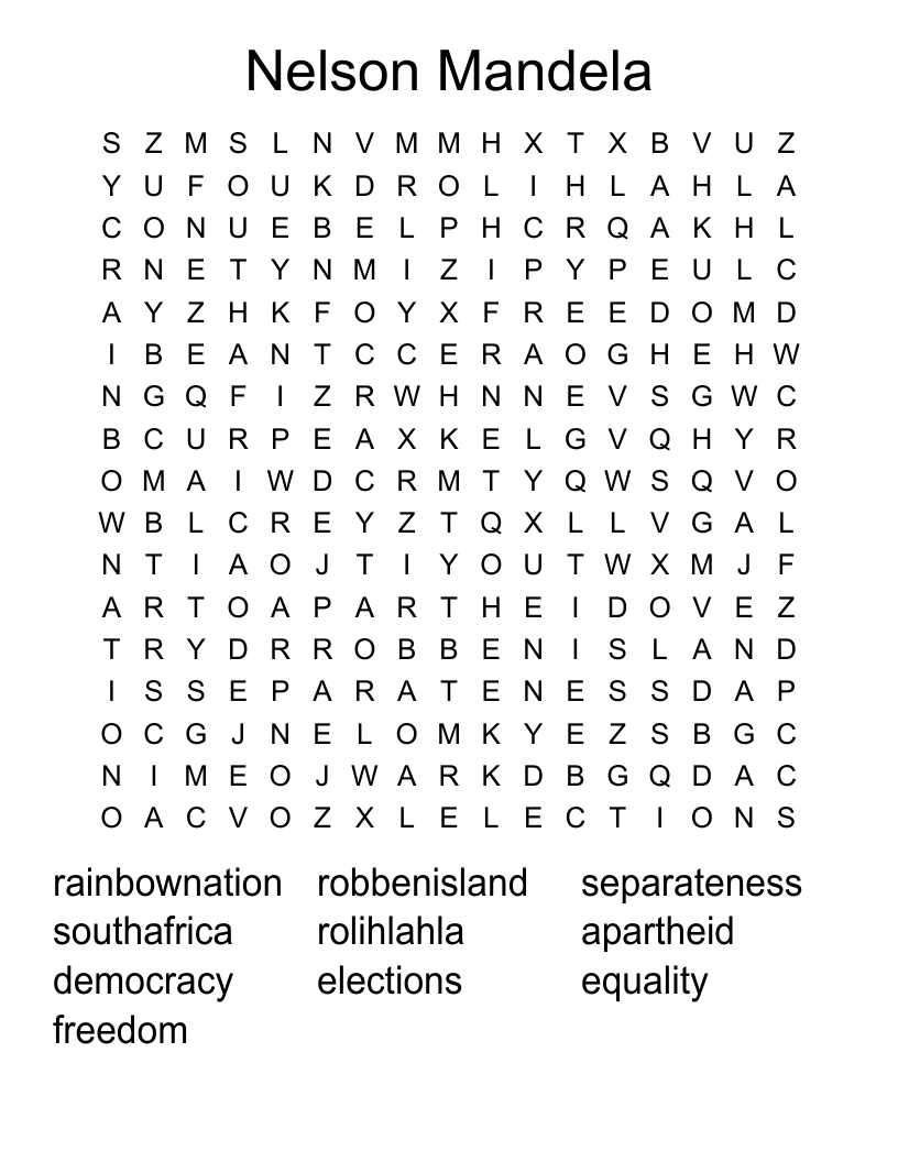 Nelson Mandela Word Search