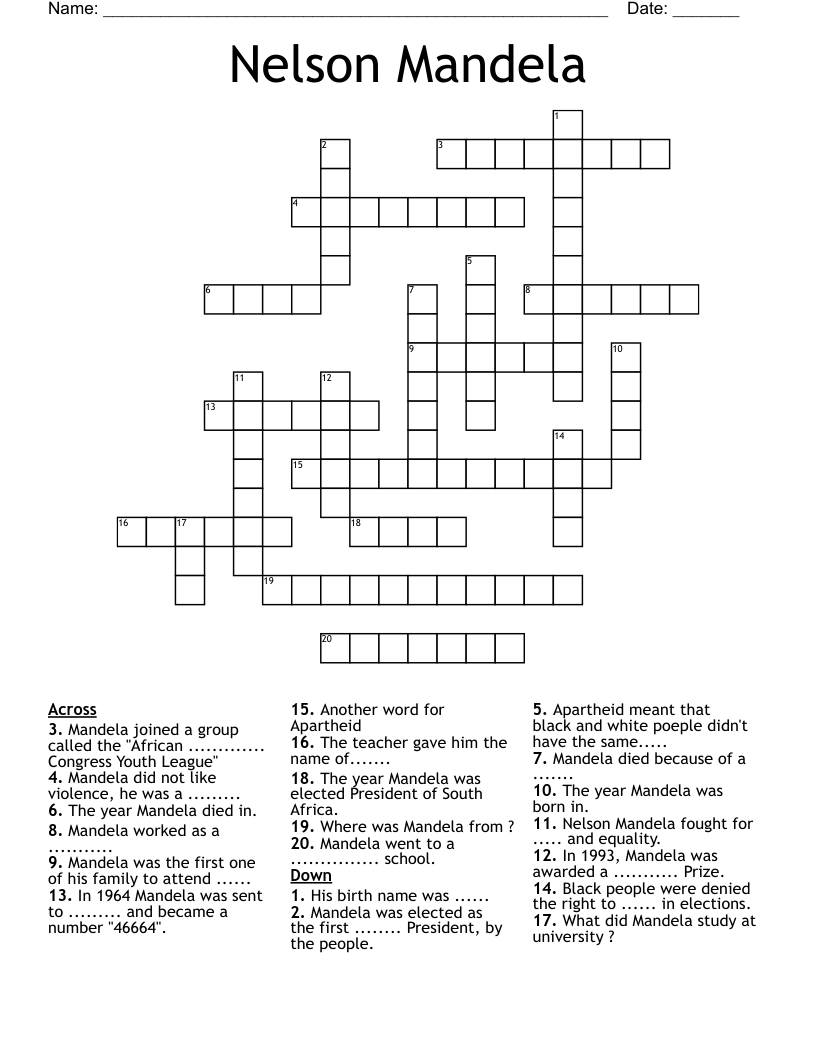 Nelson Mandela  Crossword
