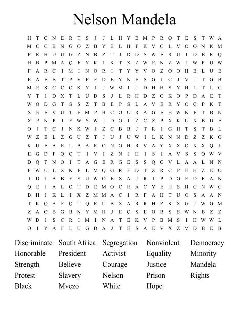 Nelson Mandela  Word Search