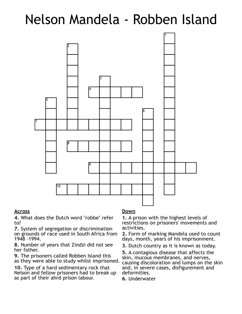 Nelson Mandela - Robben Island Crossword
