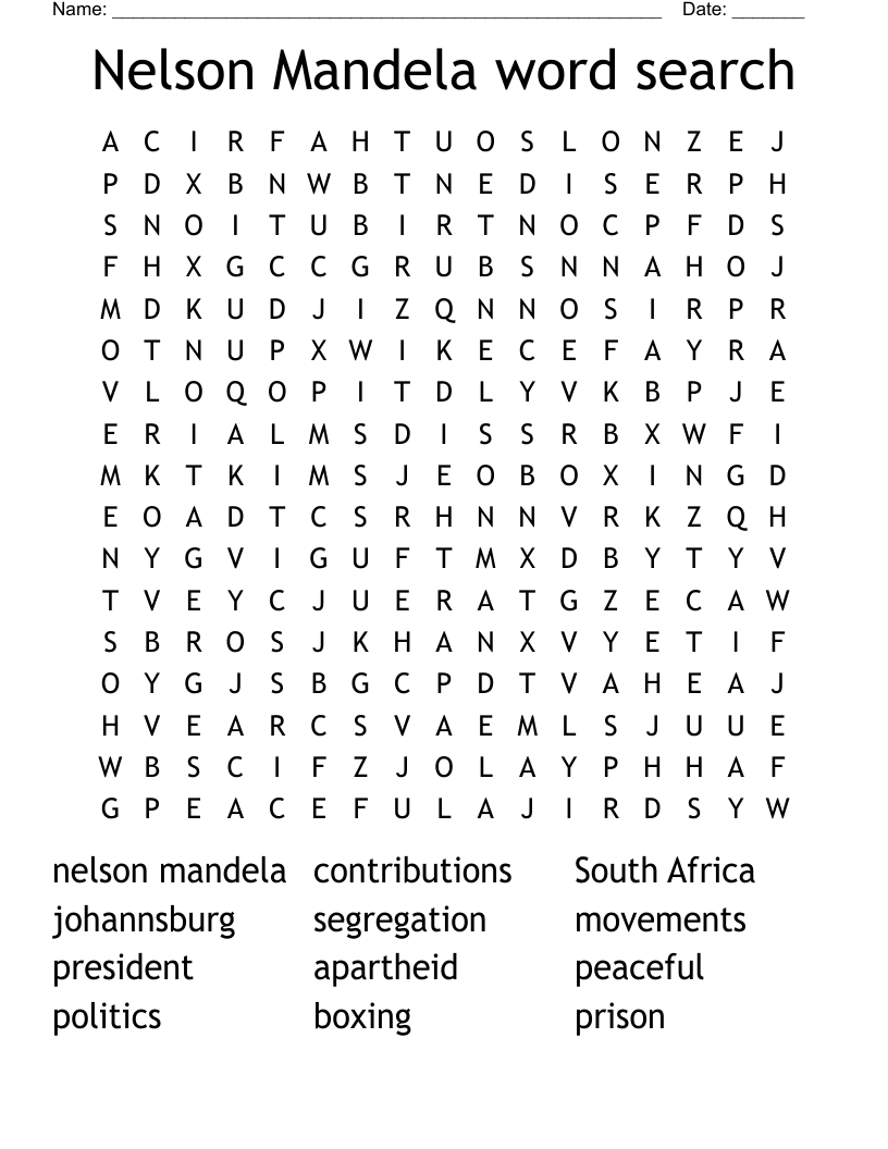 Nelson Mandela word search