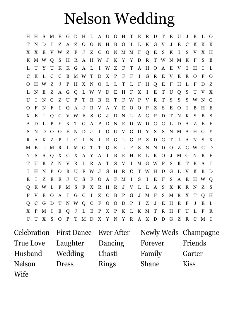 Nelson Wedding Word Search