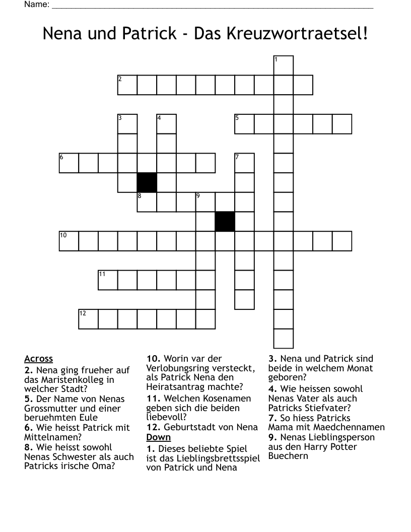 Nena und Patrick - Das Kreuzwortraetsel! Crossword