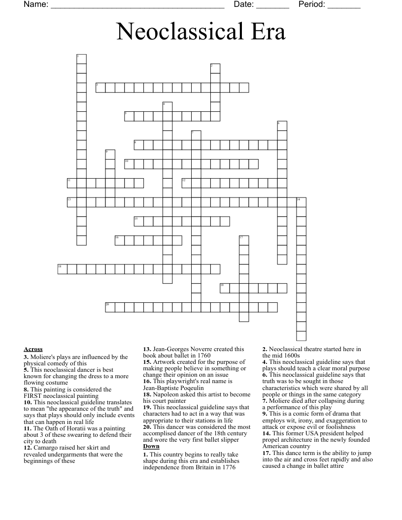 Neoclassical Era Crossword