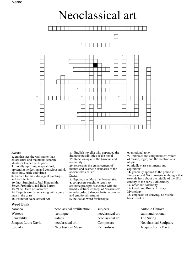 Neoclassical art Crossword