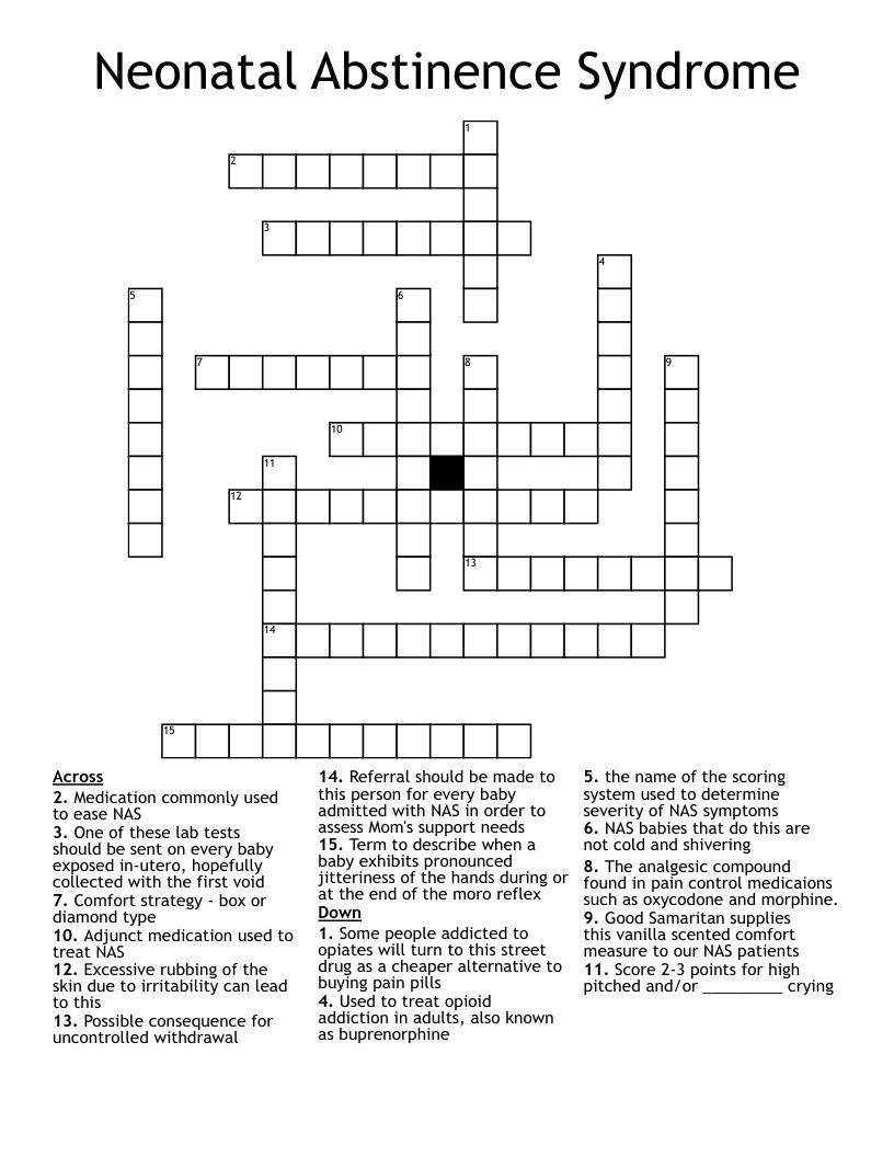 Neonatal Abstinence Syndrome Crossword