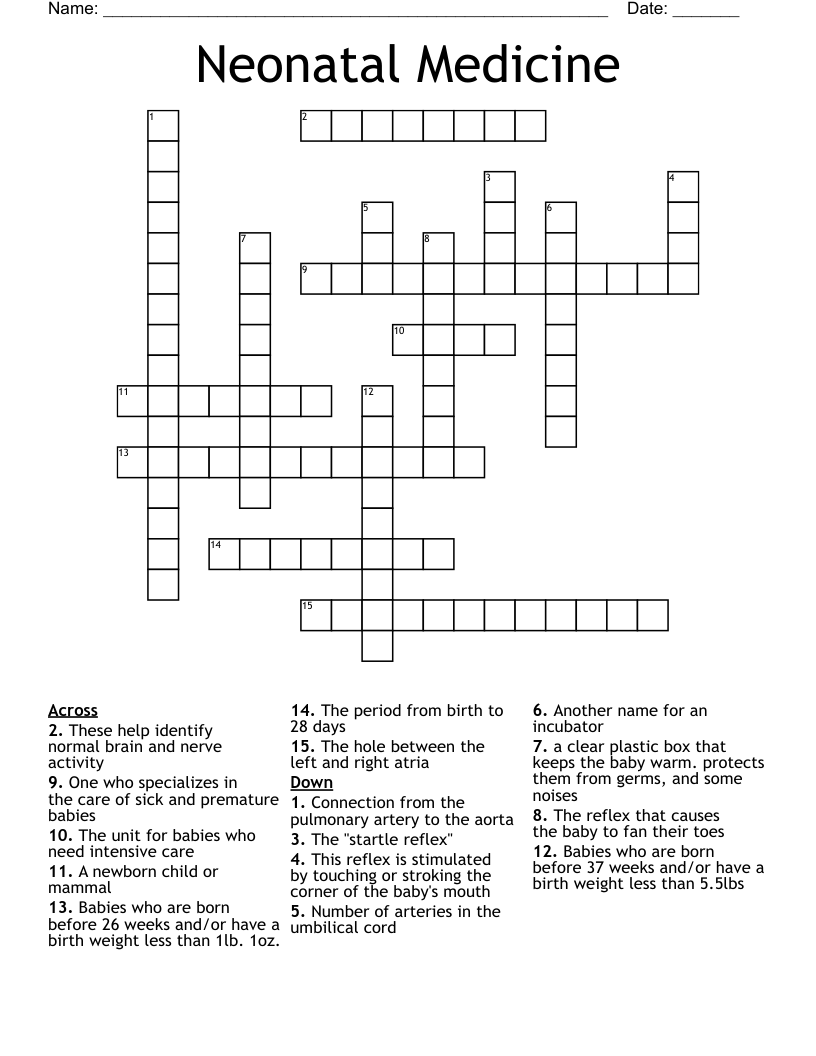 Neonatal Medicine Crossword