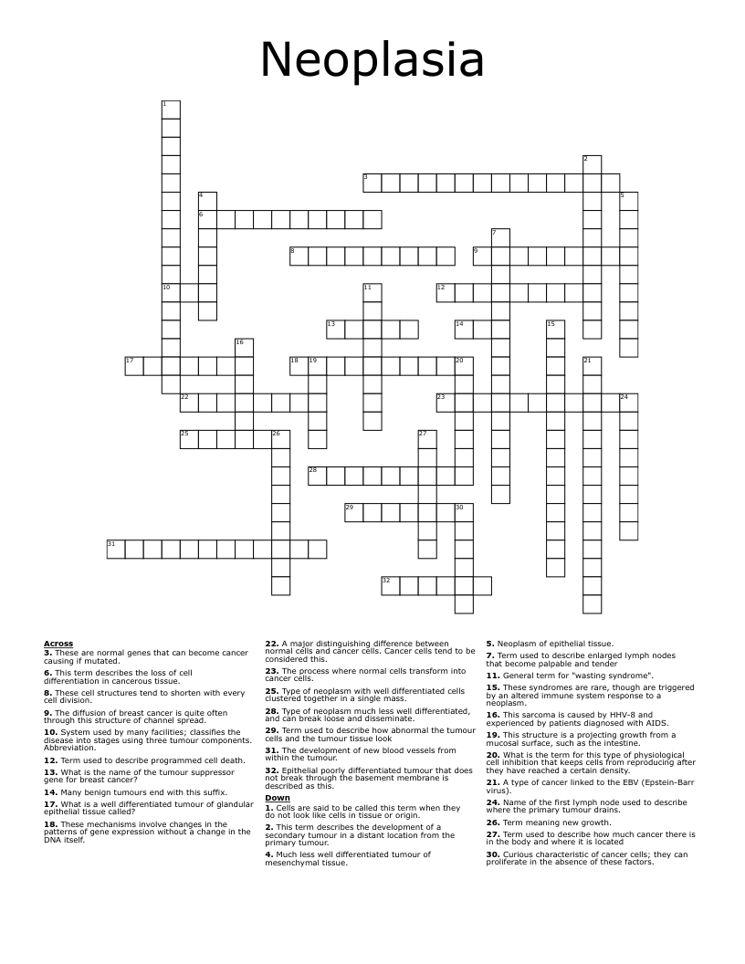 Neoplasia  Crossword