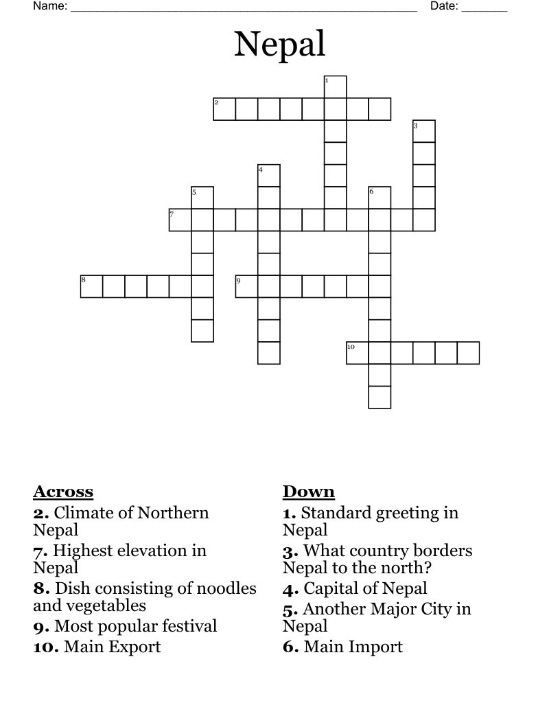 Nepal Crossword