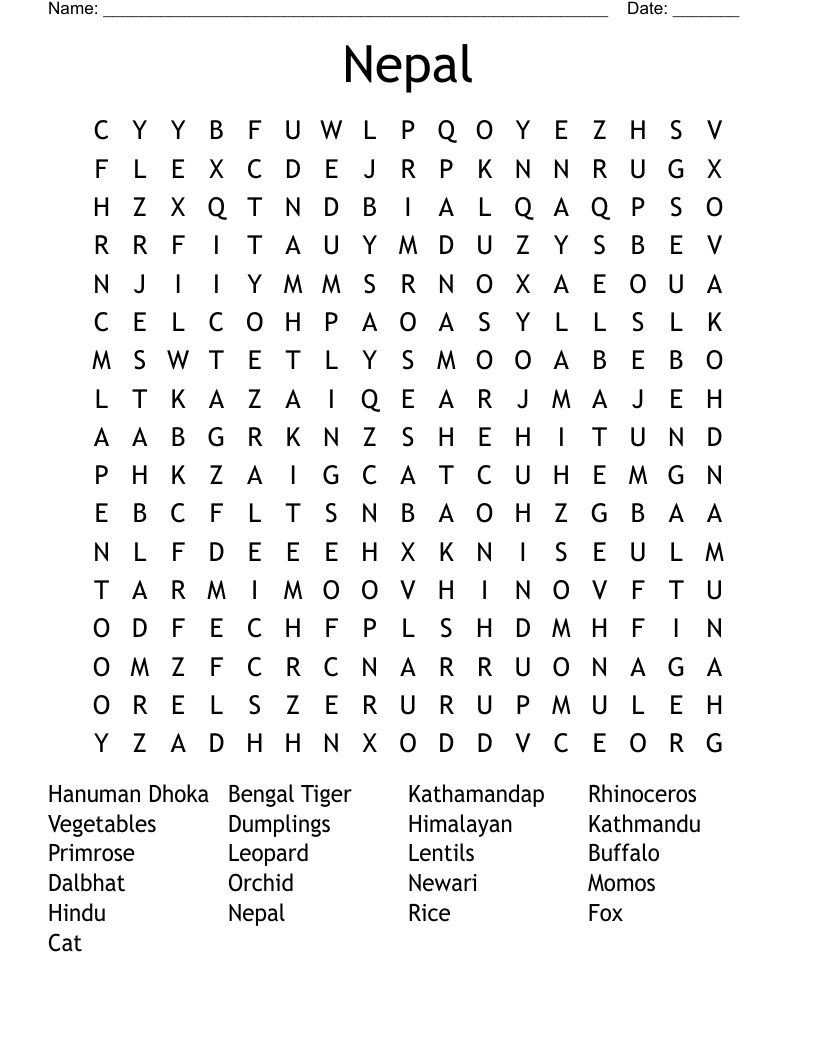 Nepal Word Search