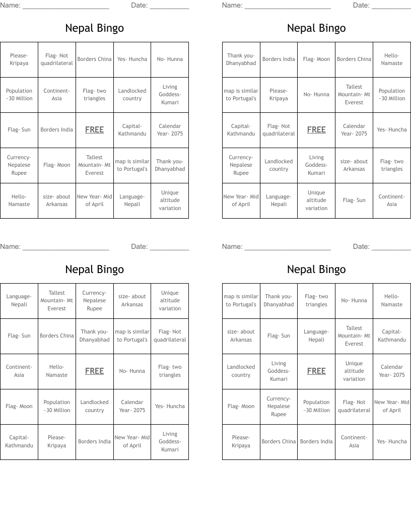 Nepal Bingo