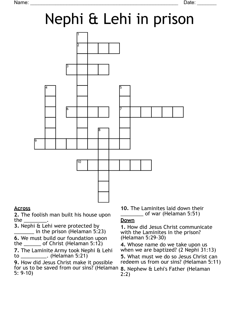 Nephi & Lehi in prison  Crossword
