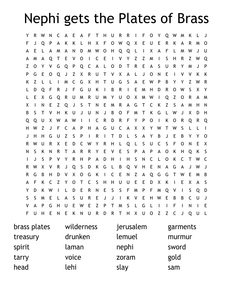Nephi gets the Plates of Brass Word Search