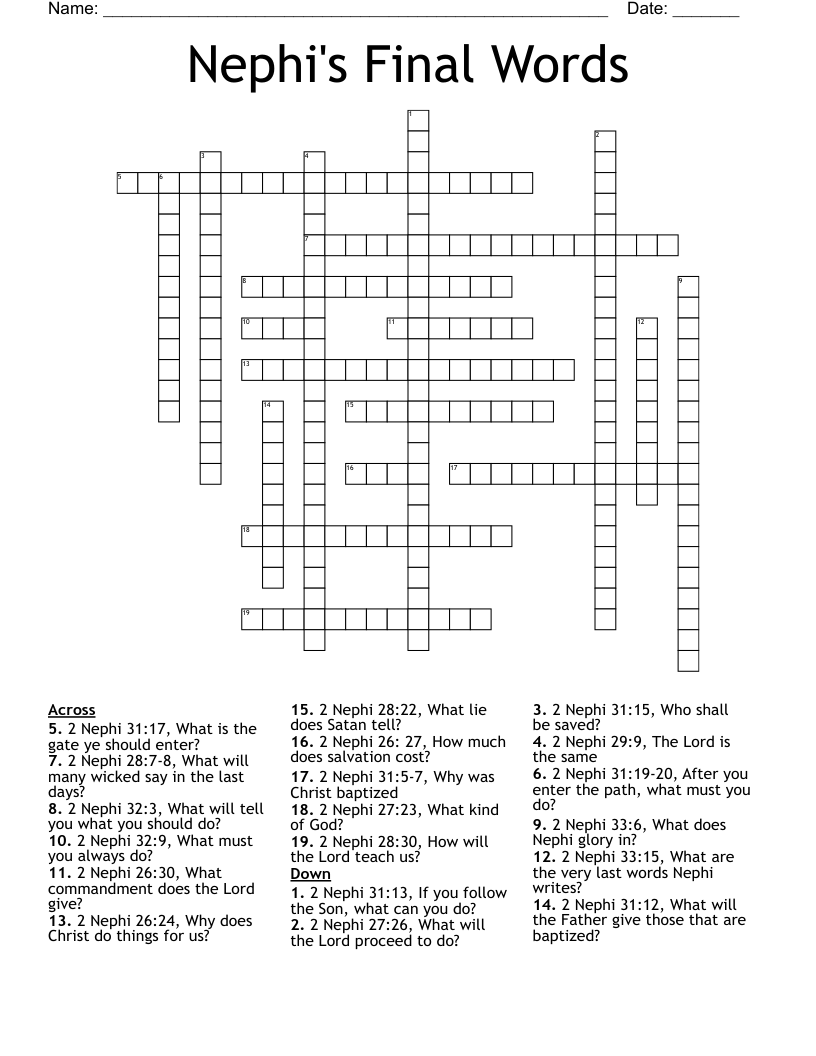 Nephi's Final Words Crossword