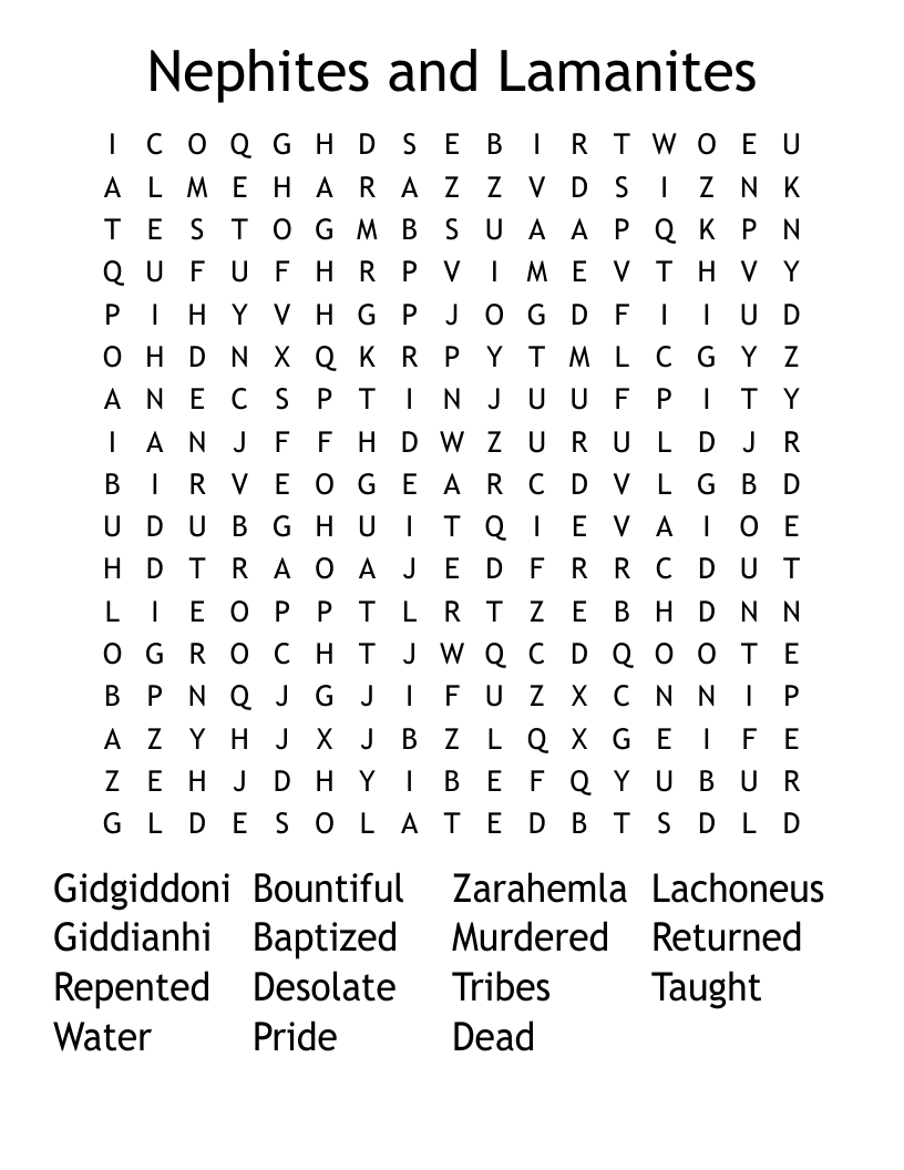 Nephites and Lamanites Word Search