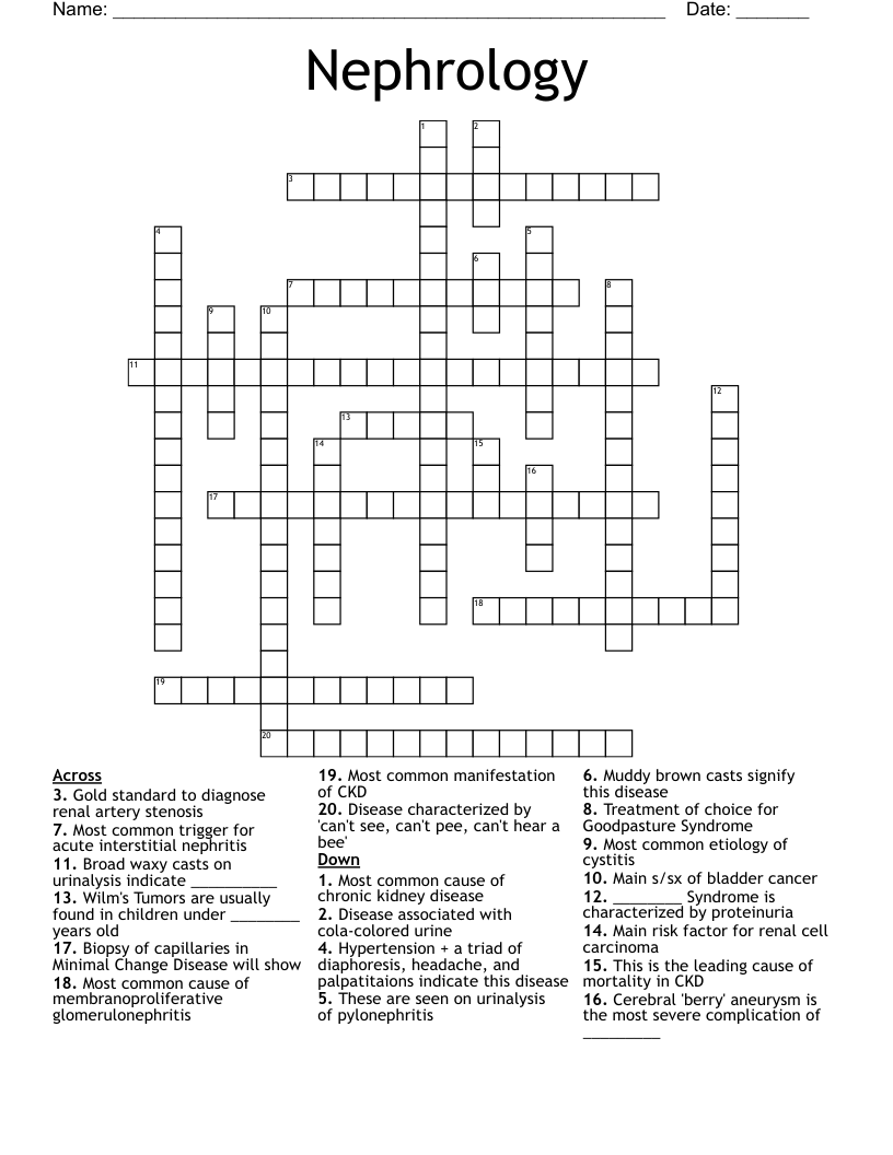 Nephrology Crossword