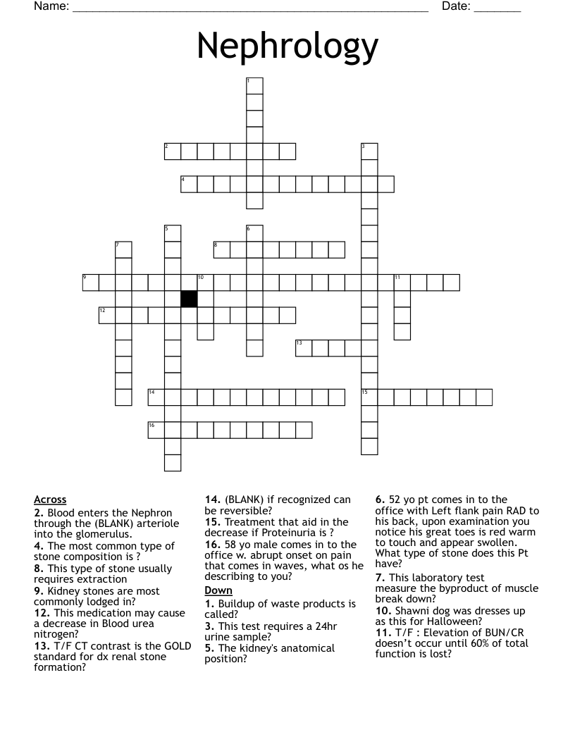 Nephrology  Crossword